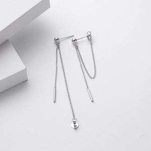 Minimalist S925 sterling silver drop earrings with elegant long tassel and zircon studs