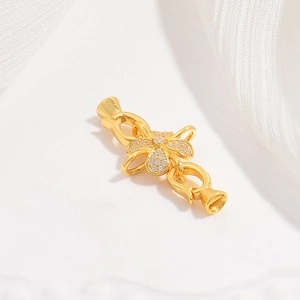 S925 silver flower jewelry connector clasp with cubic zirconia for DIY necklaces