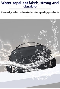 Waterproof detail of black sports crossbody bag with water splash and lightning effects