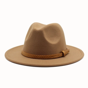 Classic camel wool fedora hat featuring a stylish snakeskin leather band with buckle
