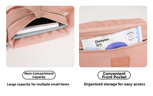 Detailed internal view of multi-layer waterproof nylon waist bag with phone storage space