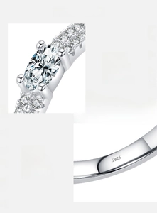 Detailed macro view of S925 sterling silver ring showing double row zircon inlay