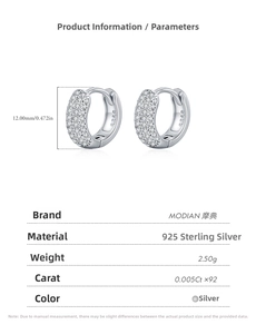 Tableau des tailles pour boucles d'oreilles huggie 12mm en argent 925 avec pavé de zircone
