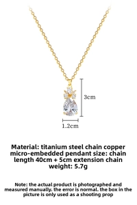 Détails du collier en acier titane doré avec pendentif goutte d'eau, dimensions et poids