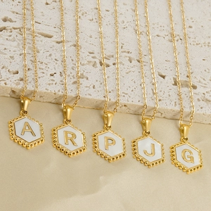 Gold 18K stainless steel hexagonal initial necklace with A R P J G letter pendants