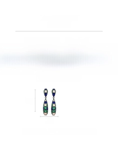 Detail view of vintage water drop earrings with zircon stones and dimensions information