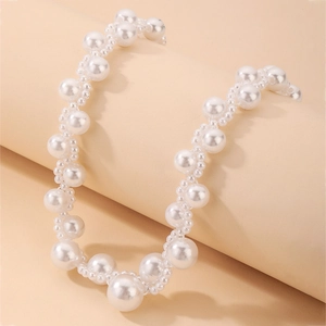 Elegant Woven Imitation Artificial Pearl Choker Necklace For Women Retro Layered Lace Design Alloy Clavicle Chain Jewelry