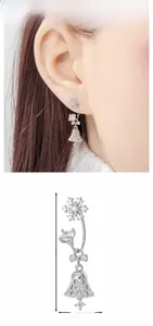 Detailed view of silver snowflake bell earring with cubic zirconia and size dimensions