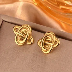 Chic 18K gold plated teardrop knot earrings with elegant vintage crumpled metal texture