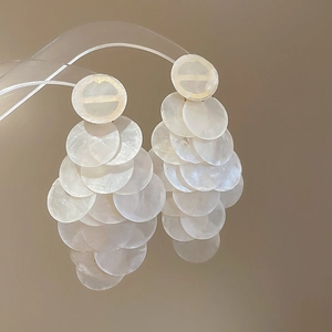 Elegant white shell flower tassel drop earrings for women with layered petal design