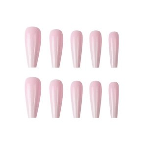 Lot de 10 faux ongles longs forme cercueil rose clair brillant avec finition dégradée