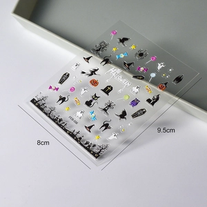 Halloween nail art stickers featuring pumpkins and ghosts on white background, 8cm x 9.5cm