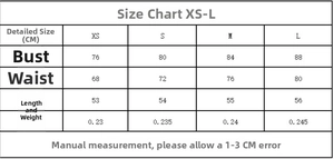 Size chart for women bow stretchy top showing measurements XS to L in centimeters