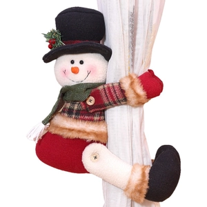 Christmas snowman curtain buckle with red plaid shirt for holiday home decoration
