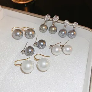 Elegant Artificial Pearl Earrings Zircon Round Simple Versatile Minimalist Ear Jewelry With Silver Earring Post For Women
