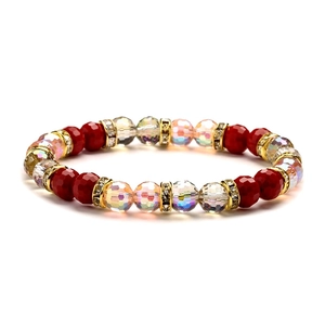 Sparkling crystal beaded bracelet with red faceted stones and AB colorful glass accents