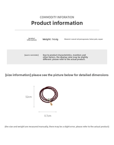 Macro shot of garnet and Hetian jade beads with detailed dimensions and weight info