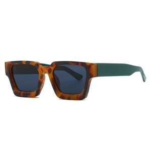Classic square tortoise frame sunglasses with dark lenses and green contrast temples