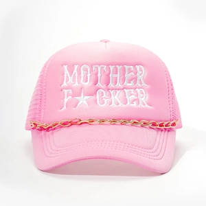 Pinkfarbene Trucker-Cap mit MOTHER-Stickerei, Goldkette und atmungsaktivem Mesh-Netz