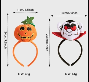 Detailed size measurement for plush Halloween pumpkin and vampire bat headbands