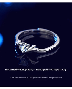 Close-up of S925 sterling silver deer antler ring with a polished round zircon stone