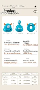 Guide des tailles des jouets TPR pour chiens avec dimensions du cercle, monstre et gourde