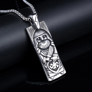 Collier avec pendentif guerrier Viking Odin en acier inoxydable et chaîne à perles