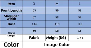 Detailed size guide table for striped long sleeve polo knitwear with measurements