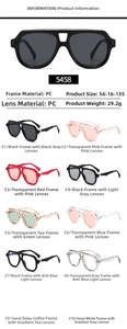 Detailed dimensions and 10 color options for pilot-style oversized fashion sunglasses
