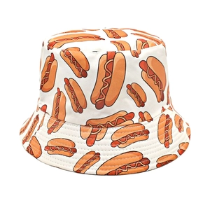 Chapeau bob blanc avec motifs de hot-dogs orange et design réversible pour protection solaire