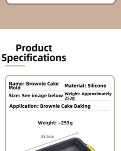 Silicone brownie pan with yellow non-slip handles and 33.5cm length dimensions