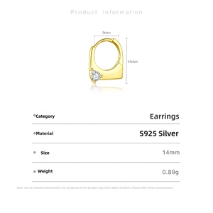 Macro detail of S925 silver hoop earring with pear cut zircon showing size and 0.89g weight