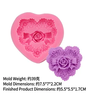 Pink heart rose lace silicone mold for DIY fondant cake and handmade soap crafting