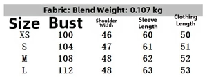 Size chart detail for lace tulle shirt showing measurements for XS to L sizes