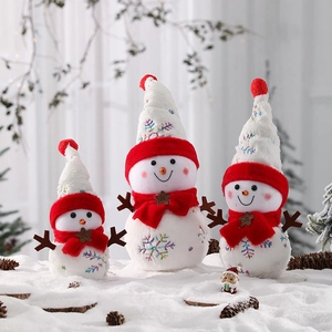 Pupazzo Di Neve Di Peluche Natalizio Decorazione Con Cappello Rosso Sciarpa Fiocco Di Neve Paillettes Cartello Di Benvenuto