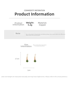 Detailed specs of gold-plated lute earrings showing 3.7cm height and 5.2g weight