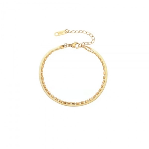 Double-layer 18k gold plated stainless steel snake chain bracelet with bead details