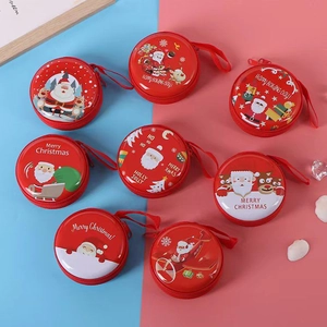 Tinplate Mini Coin Purse Christmas Santa Cartoon Zipper Storage Bag For Earphones Coins Keys With Lanyard Portable Cute