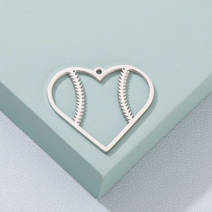 Silver stainless steel heart pendant with baseball stitching pattern for jewelry making