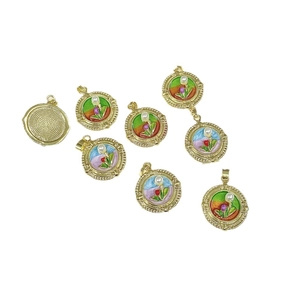 Vintage Monet style enamel tulip flower pendants with faux pearls in golden finish