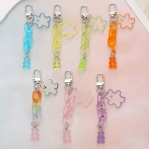Bear Keychain Candy Color Transparent Acrylic Bag Charm With Thick Chain For Women Girls Cute Fashion Accessory