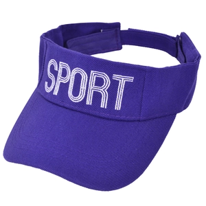 Detail of adjustable strap and white SPORT embroidery on purple kids sun visor cap