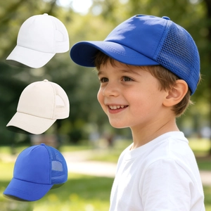 Atmungsaktive Mesh-Baseballkappe für Kinder zum Sonnenschutz in Weiß, Beige und Blau