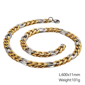 Detailed view of two-tone 18K gold and stainless steel NK chain with 600x11mm dimensions
