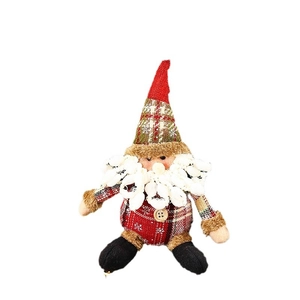 Muñeco de peluche de gnomo navideño hecho a mano con gorro de cuadros rojos y barba