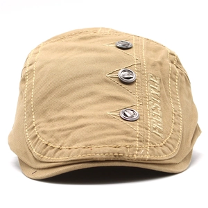 Khaki cotton flat cap for men with Freestyle embroidery and side fashion buttons