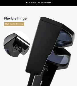 Macro detail of high-quality flexible hinge and CE marks on black sunglasses frame