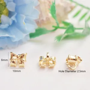 14K gold plated bow pendant bead for DIY bracelets, 10x8mm with 2.5mm hole detail
