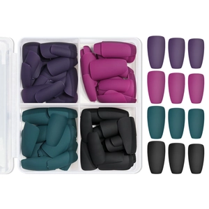 96pcs matte short false nail tips in purple, rose, green, and black in a plastic box