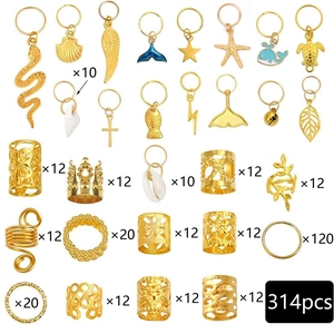 314-piece gold and silver hair braid jewelry set with alloy pendants and rings